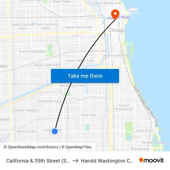 California & 55th Street (South) to Harold Washington College map