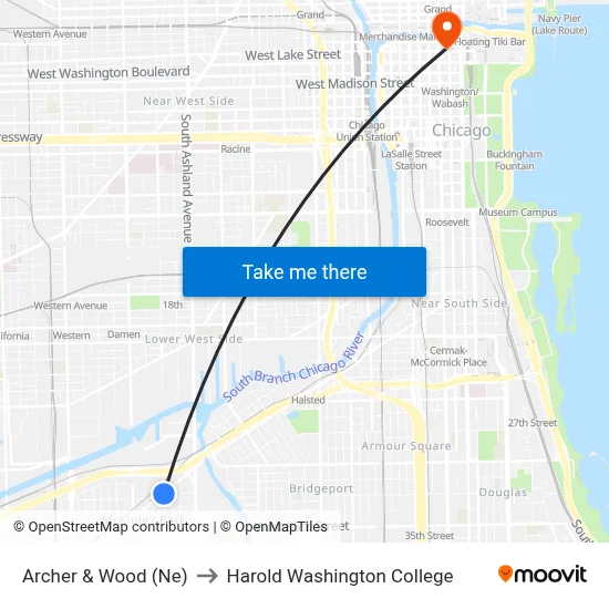 Archer & Wood (Ne) to Harold Washington College map