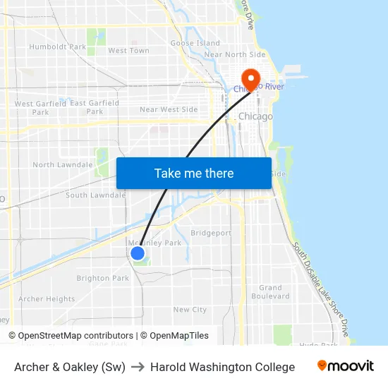Archer & Oakley (Sw) to Harold Washington College map