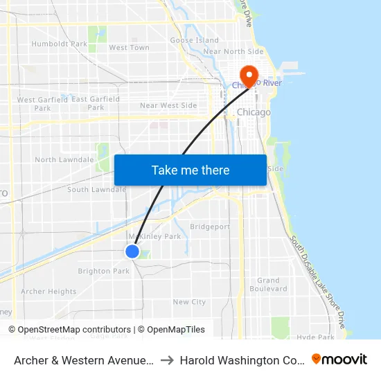 Archer & Western Avenue (Sw) to Harold Washington College map