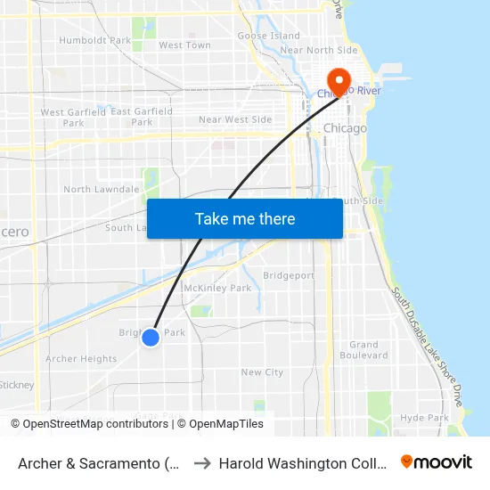 Archer & Sacramento (Sw) to Harold Washington College map