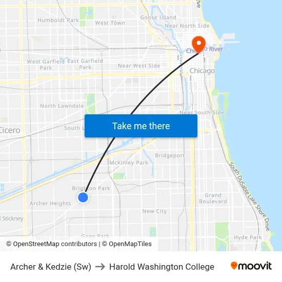 Archer & Kedzie (Sw) to Harold Washington College map