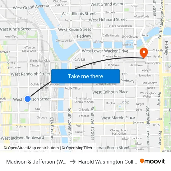 Madison & Jefferson (West) to Harold Washington College map