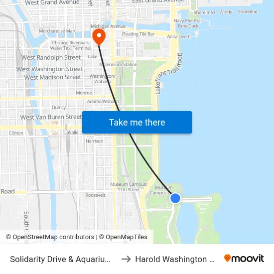 Solidarity Drive & Aquarium (West) to Harold Washington College map