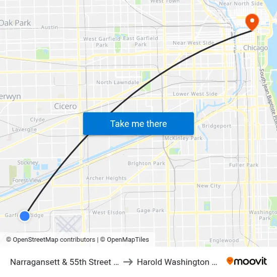 Narragansett & 55th Street (South) to Harold Washington College map