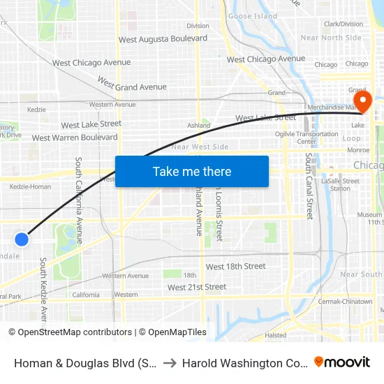 Homan & Douglas Blvd (South) to Harold Washington College map