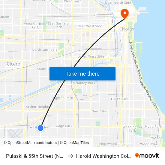 Pulaski & 55th Street (North) to Harold Washington College map