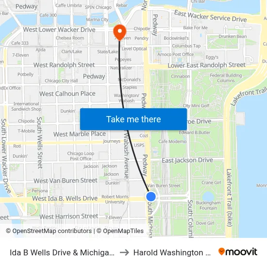 Ida B Wells Drive & Michigan (West) to Harold Washington College map