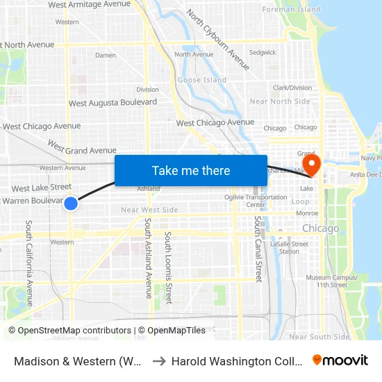 Madison & Western (West) to Harold Washington College map