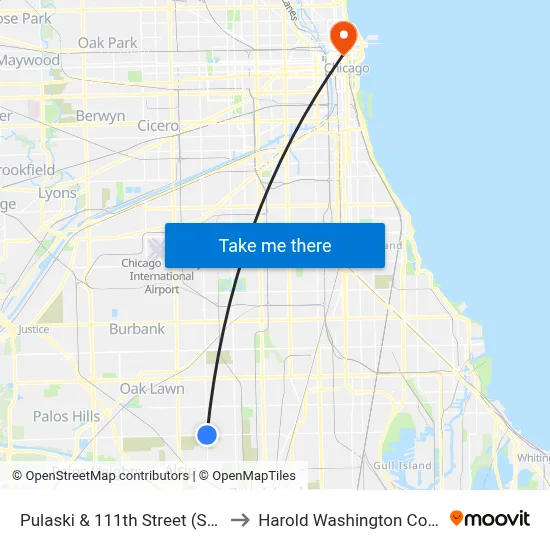 Pulaski & 111th Street (South) to Harold Washington College map