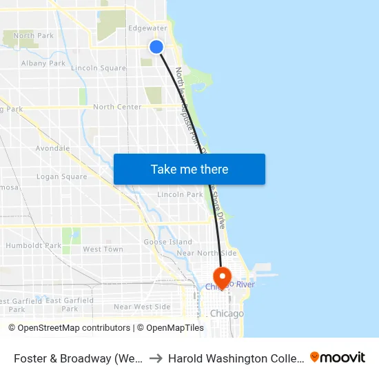 Foster & Broadway (West) to Harold Washington College map