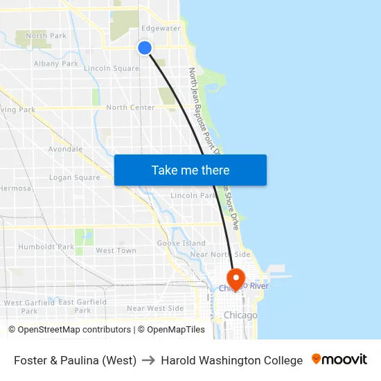 Foster & Paulina (West) to Harold Washington College map