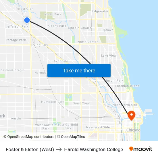Foster & Elston (West) to Harold Washington College map