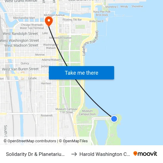 Solidarity Dr & Planetarium (East) to Harold Washington College map