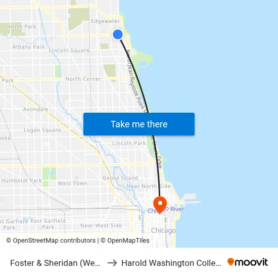 Foster & Sheridan (West) to Harold Washington College map
