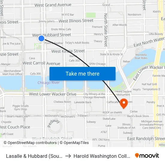 Lasalle & Hubbard (South) to Harold Washington College map