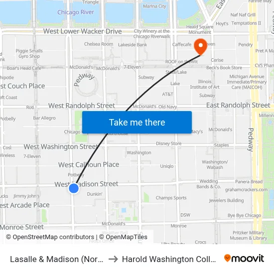 Lasalle & Madison (North) to Harold Washington College map