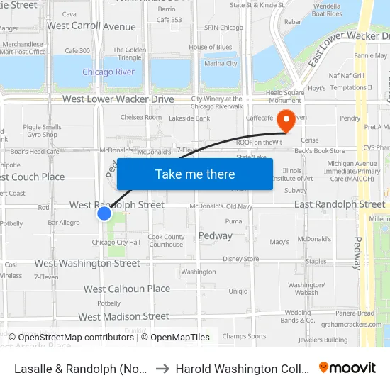 Lasalle & Randolph (North) to Harold Washington College map