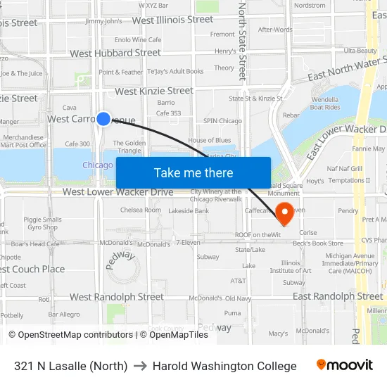 321 N Lasalle (North) to Harold Washington College map