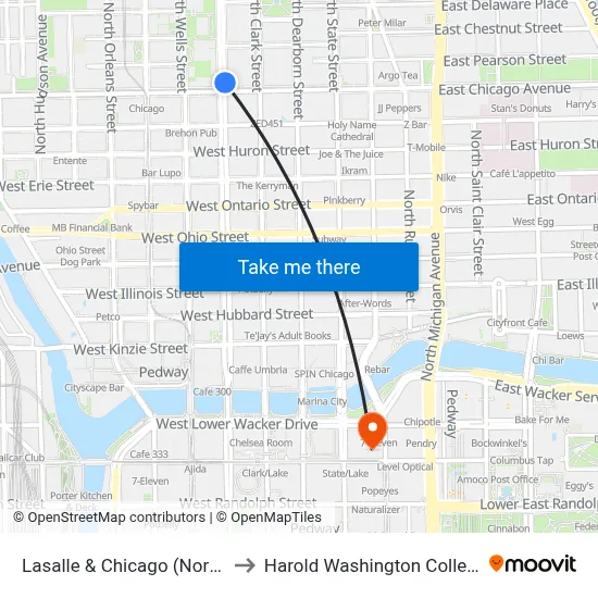 Lasalle & Chicago (North) to Harold Washington College map