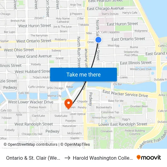 Ontario & St. Clair (West) to Harold Washington College map