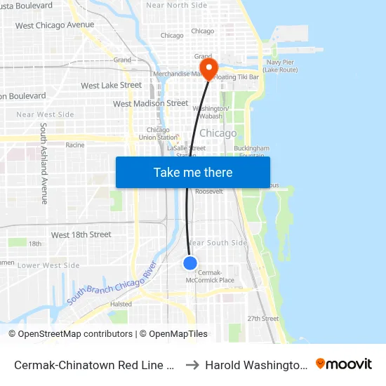 Cermak-Chinatown Red Line Station (West) to Harold Washington College map