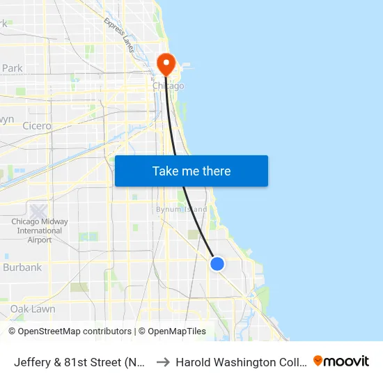 Jeffery & 81st Street (North) to Harold Washington College map