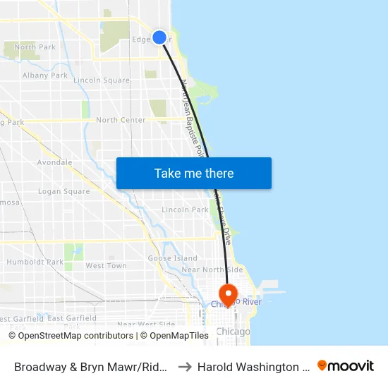 Broadway & Bryn Mawr/Ridge (South) to Harold Washington College map