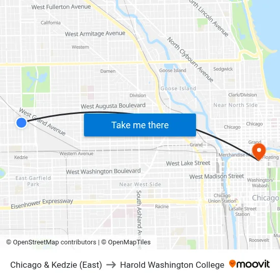 Chicago & Kedzie (East) to Harold Washington College map