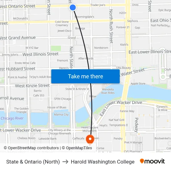 State & Ontario (North) to Harold Washington College map