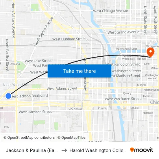 Jackson & Paulina (East) to Harold Washington College map