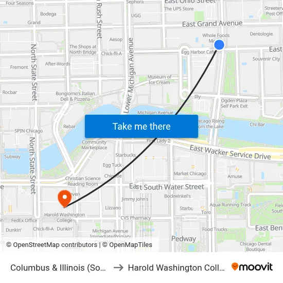 Columbus & Illinois (South) to Harold Washington College map