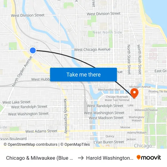 Chicago & Milwaukee (Blue Line) (East) to Harold Washington College map
