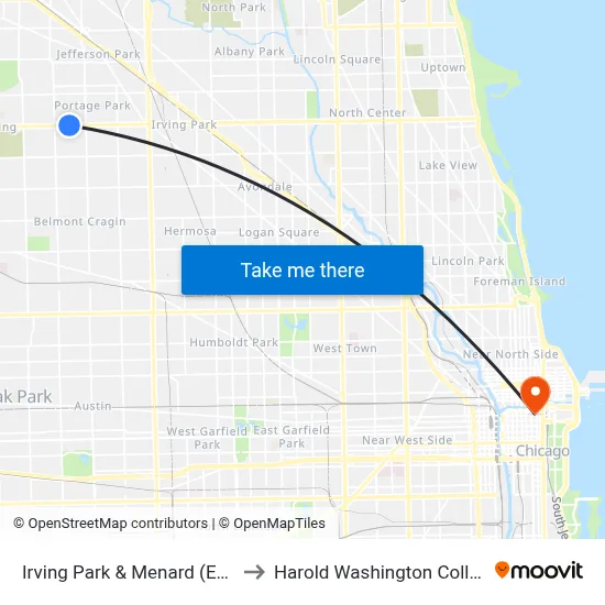Irving Park & Menard (East) to Harold Washington College map