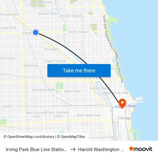 Irving Park Blue Line Station (East) to Harold Washington College map