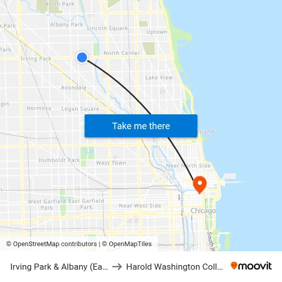 Irving Park & Albany (East) to Harold Washington College map