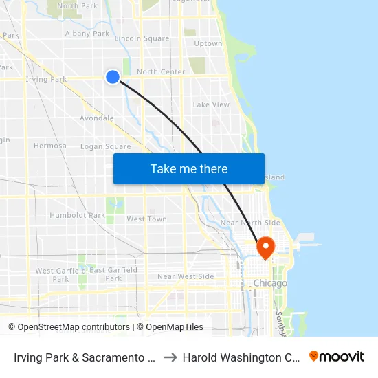 Irving Park & Sacramento (West) to Harold Washington College map
