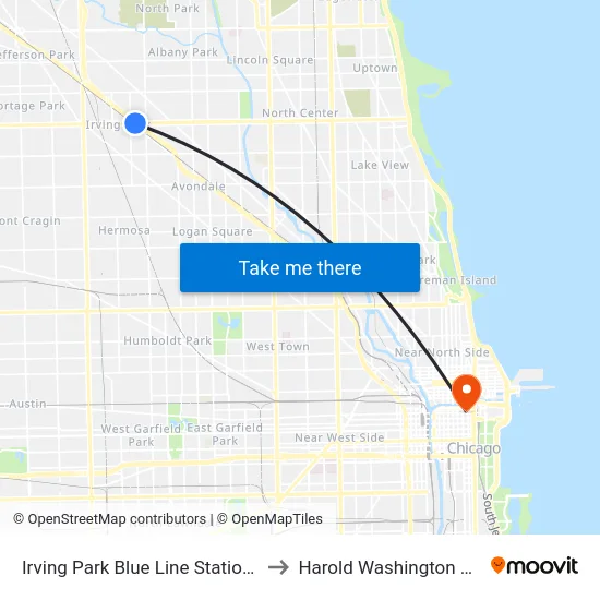 Irving Park Blue Line Station (West) to Harold Washington College map