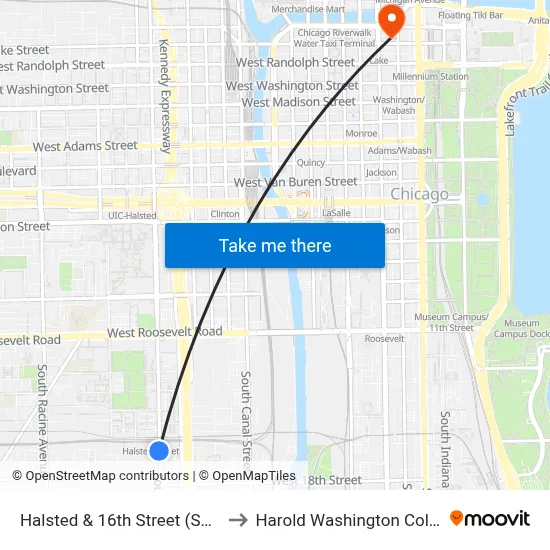 Halsted & 16th Street (South) to Harold Washington College map