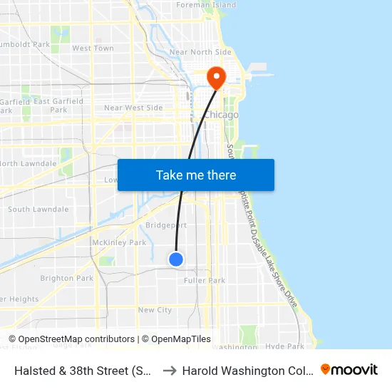 Halsted & 38th Street (South) to Harold Washington College map
