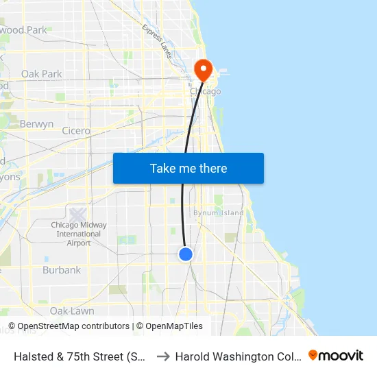 Halsted & 75th Street (South) to Harold Washington College map