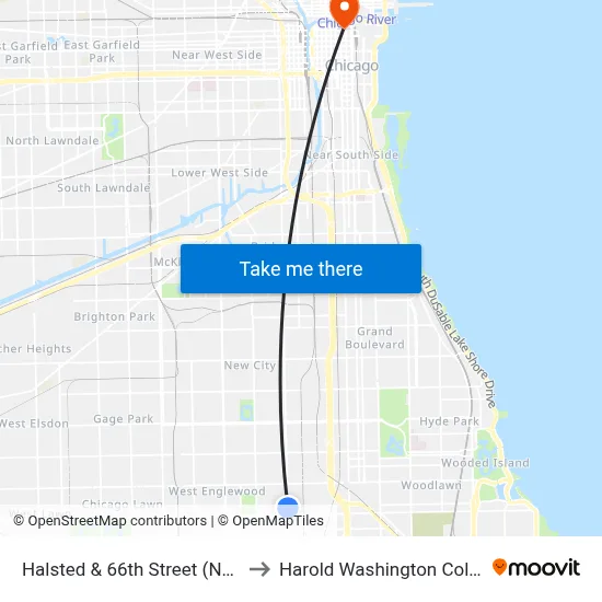 Halsted & 66th Street (North) to Harold Washington College map