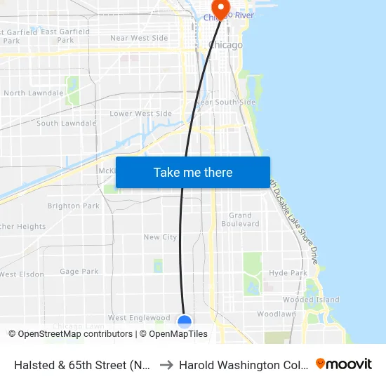 Halsted & 65th Street (North) to Harold Washington College map