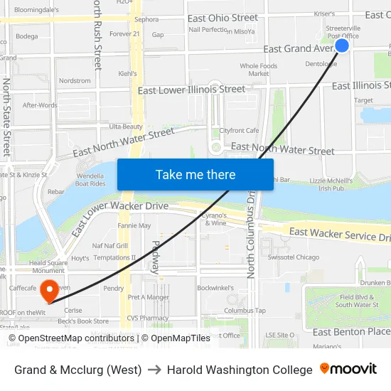 Grand & Mcclurg (West) to Harold Washington College map