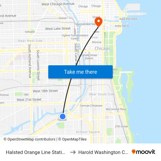 Halsted Orange Line Station (Sw) to Harold Washington College map