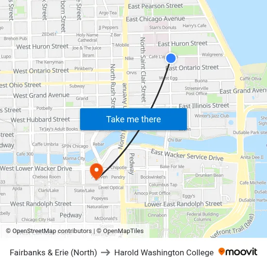 Fairbanks & Erie (North) to Harold Washington College map