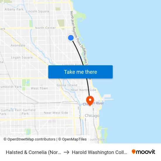 Halsted & Cornelia (North) to Harold Washington College map