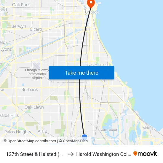 127th Street & Halsted (West) to Harold Washington College map