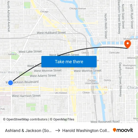 Ashland & Jackson (South) to Harold Washington College map