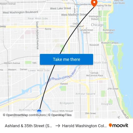 Ashland & 35th Street (South) to Harold Washington College map